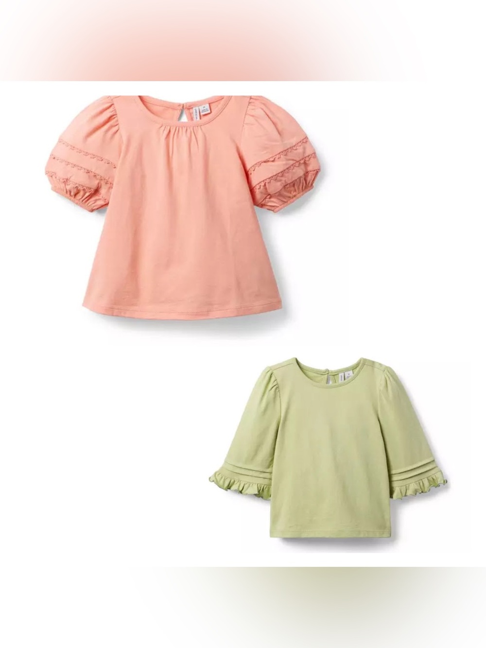 Two Janie & Jack Tops, Lace Trim Puff Sleeve & Ruffles Sleeve Tops, Size 4, NWT